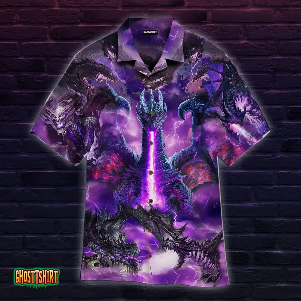 Fantasy Purple Thunder Dragons Aloha Hawaiian Shirt