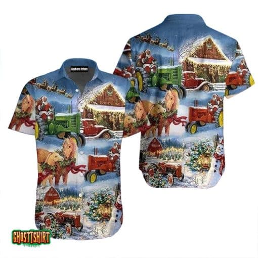 Farmer Santa Claus On Christmas Day Reindeer Pattern Aloha Hawaiian Shirt