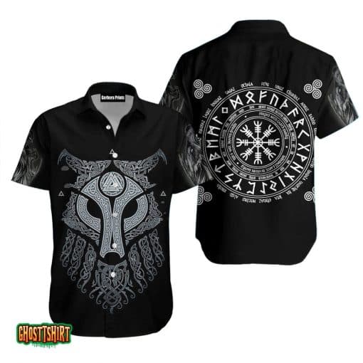 Fenrir Vikings Fox Pattern Black Aloha Hawaiian Shirt