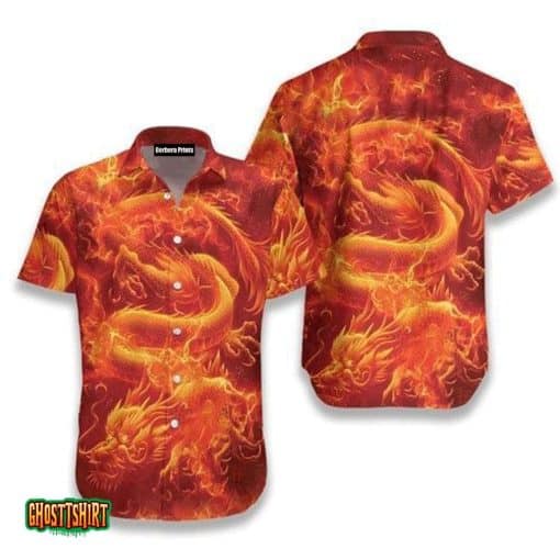 Fire Asian Dragon Red Aloha Hawaiian Shirt