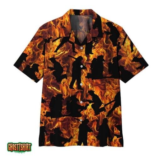 Fire Fighter Yellow And Black Aloha Hawaiian Shirt