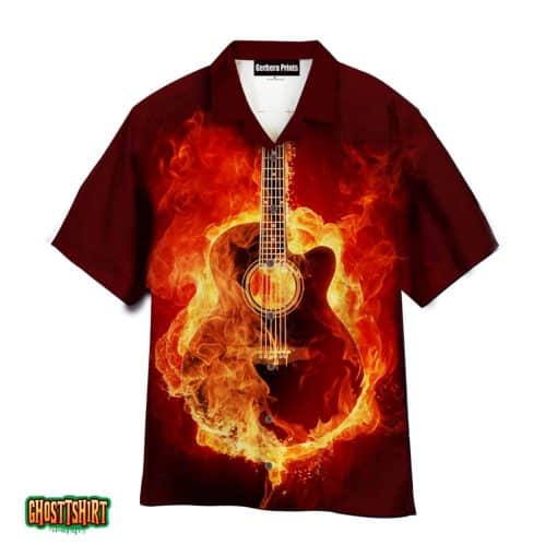 Fire Guitar Red Aloha Hawaiian Shirt