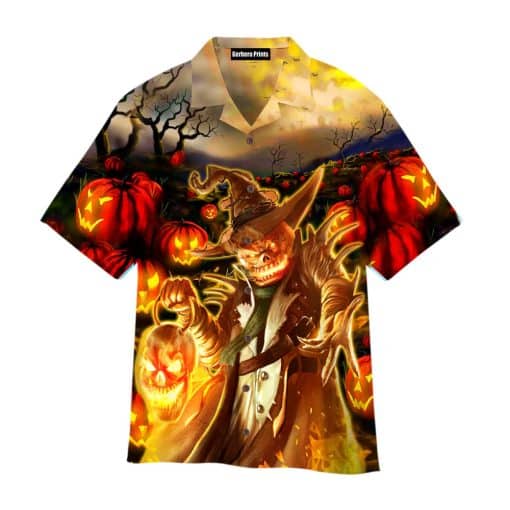 Fire Skull Pumpkin Pattern Halloween Aloha Hawaiian Shirt