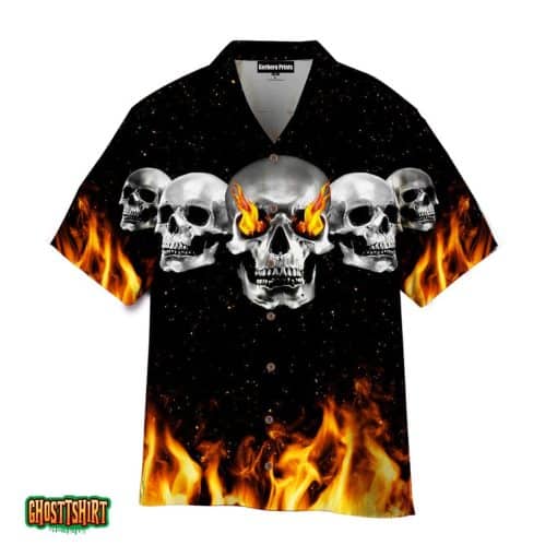 Fire Skull Red And Black Aloha Hawaiian Shirt
