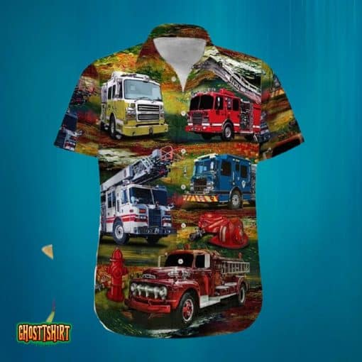 Fire Truck Firefighter Aloha Hawaiian Shirt