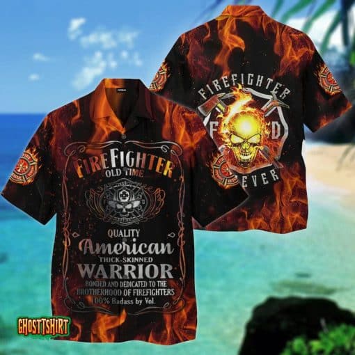 Firefighter Old Time Red Aloha Hawaiian Shirt