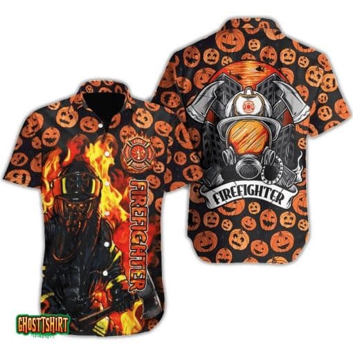 Firefighter Pumpkin Halloween Aloha Hawaiian Shirt