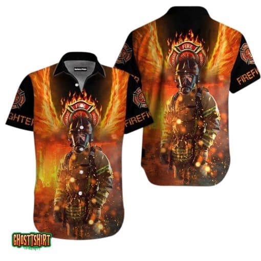 Firefighter Red And Black Aloha Hawaiian Shirt
