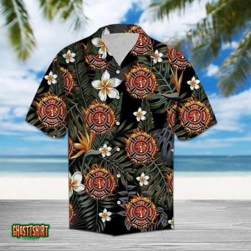 Firefighter Tropical Black Aloha Hawaiian Shirt