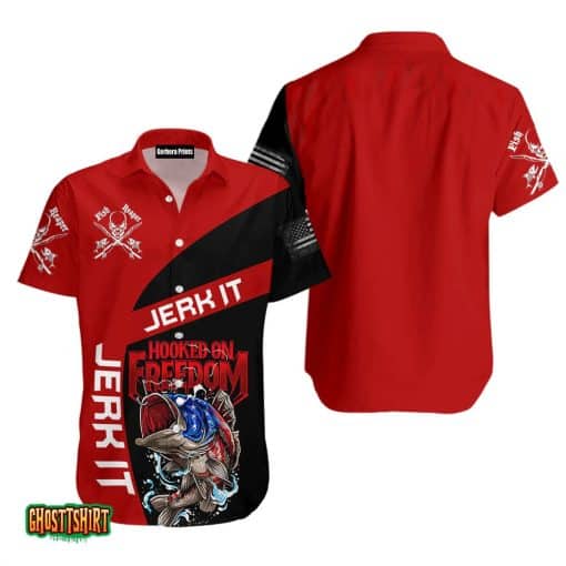 Fishing Hook Jerk It Red Aloha Hawaiian Shirt