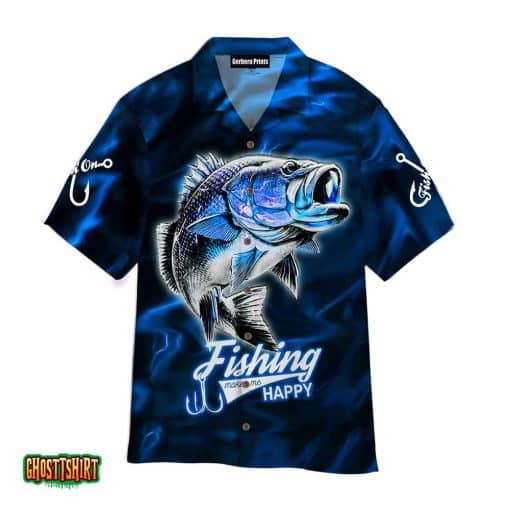 Fishing Make Me Happy Blue Aloha Hawaiian Shirt