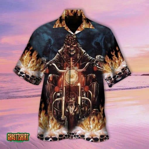 Flame Biker Skeleton Skull Aloha Hawaiian Shirt
