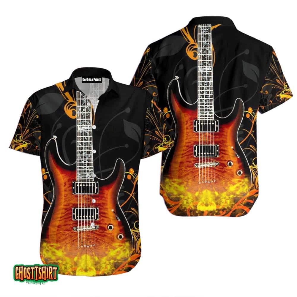 Flame Electric Guitar Aloha Hawaiian Shirt