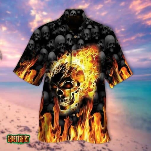 Flame Skull Pattern Black Aloha Hawaiian Shirt