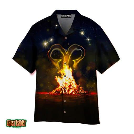 Flaming Aries Horoscope Zodiac Aloha Hawaiian Shirt