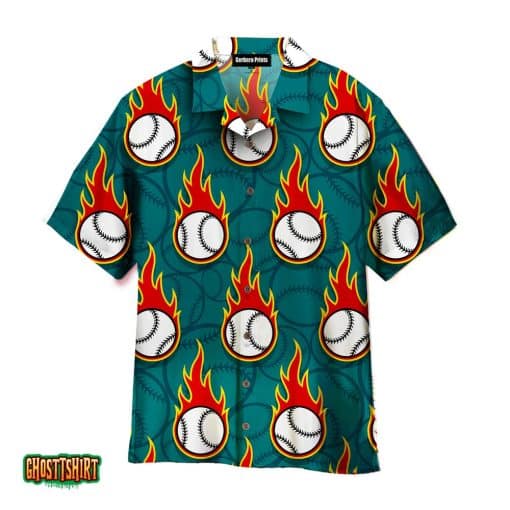 Flaming Baseball Fire Ball Aloha Hawaiian Shirt