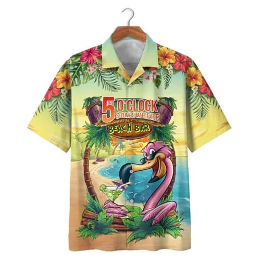 Flamingo 5 O’Clock Some Where Beach Bar Aloha Hawaiian Shirt