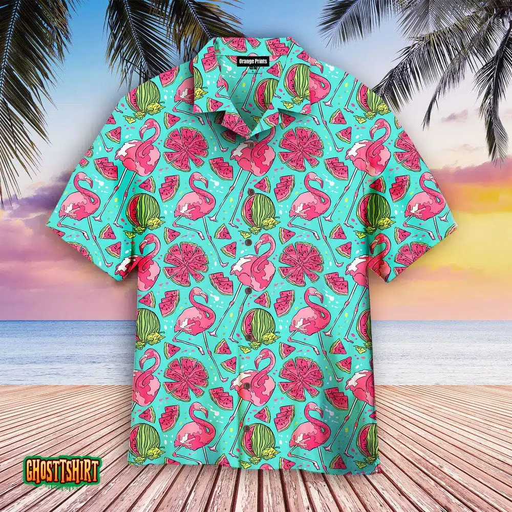 Flamingo And Watermelon Aloha Hawaiian Shirt