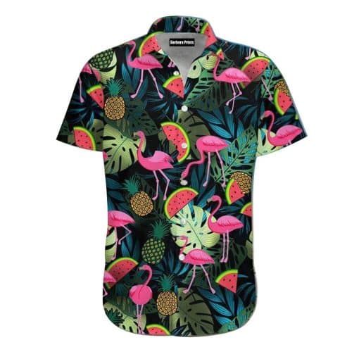 Flamingo Green Leaf Aloha Hawaiian Shirt