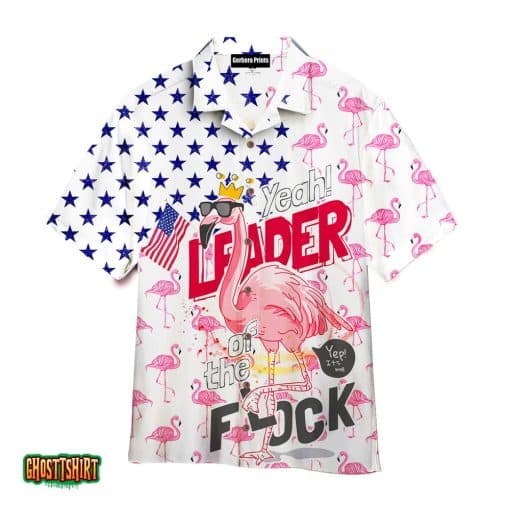 Flamingo Leader Of The Flock White Aloha Hawaiian Shirt
