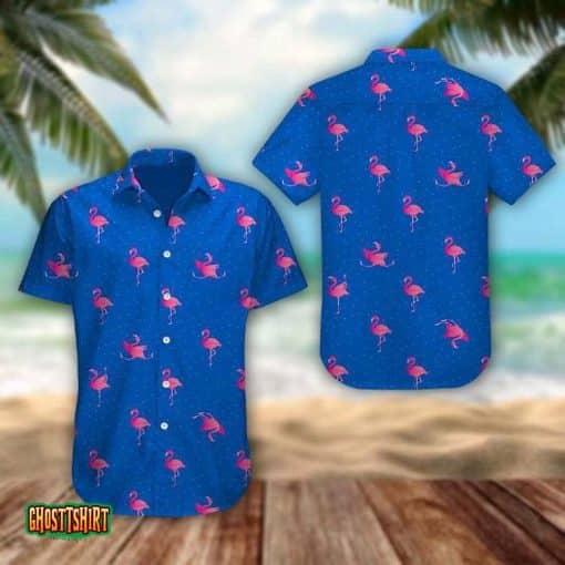 Flamingo Pink Blue Aloha Hawaiian Shirt