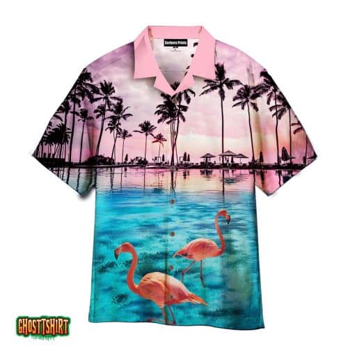 Flamingo Sunset Blue And Pink Aloha Hawaiian Shirt