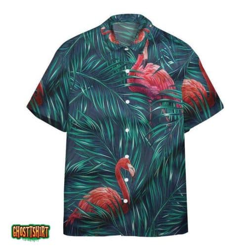 Flamingo Tropical Green Aloha Hawaiian Shirt