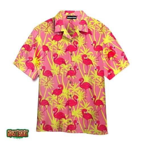Flamingo Yellow And Pink Gerbera Aloha Hawaiian Shirt