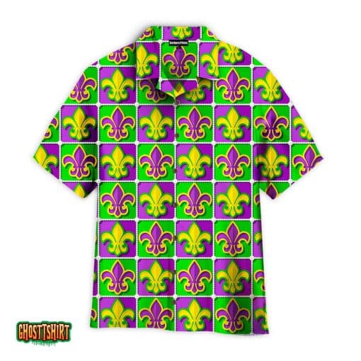 Fleur De Lis Mardi Gras Pattern Violet And Yellow Aloha Hawaiian Shirt
