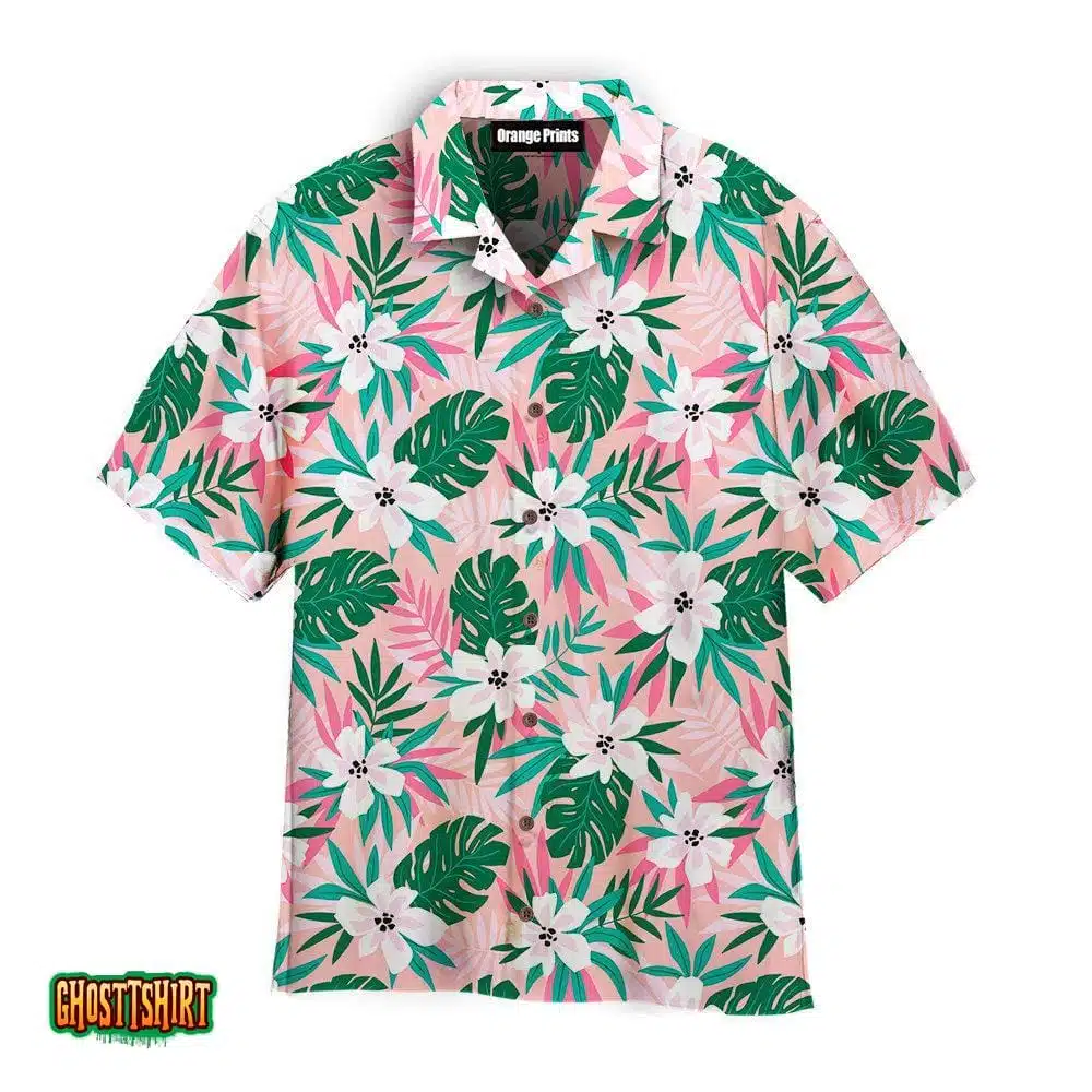 Flower On Pink Tropical Pattern Aloha Hawaiian Shirt