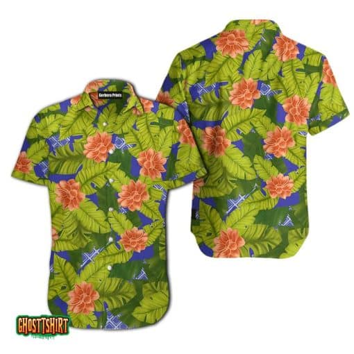Flower Tropical Green Leaf Aloha Hawaiian Shirt