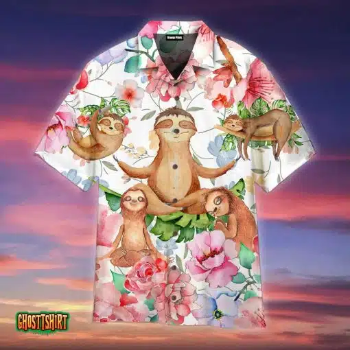 Flower Yoga Sloth Tropical Aloha Hawaiian Shirt