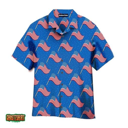 Fourth Of July Blue American Flags Aloha Hawaiian Shirt
