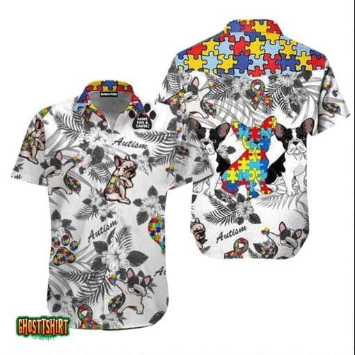 French Bulldog Autism White Aloha Hawaiian Shirt