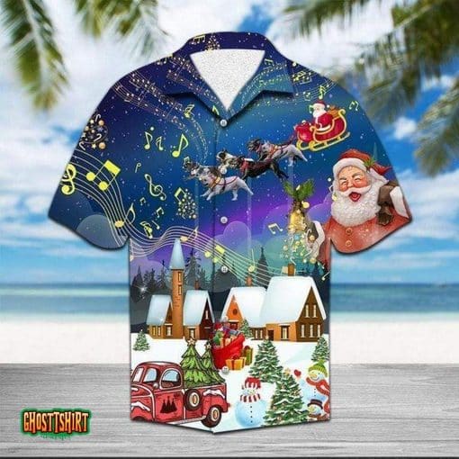 Frenchie Sleigh Christmas Santa Claus Snow Music Aloha Hawaiian Shirt