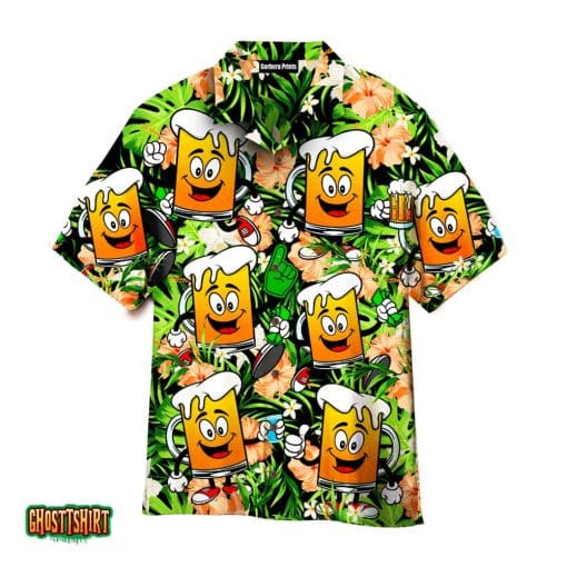 Funny Beer Mugs Tropical Palm Leaves Pattern Aloha Hawaiian Shirt