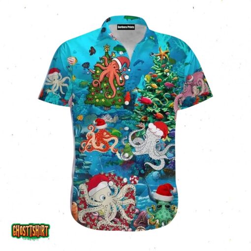Funny Octopus Christmas Ocean Pattern Blue Aloha Hawaiian Shirt