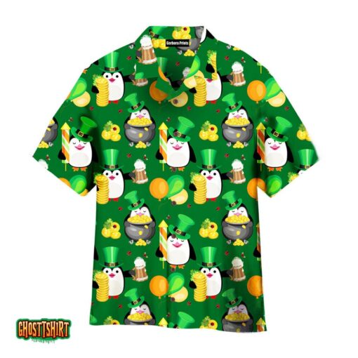 Funny Penguins Happy St Patricks Day Pattern Green Aloha Hawaiian Shirt