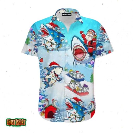 Funny Shark And Santa Claus Merry Christmas Aloha Hawaiian Shirt