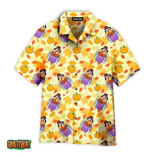 Funny Turkey Thanksgiving Pumkin Pattern Yellow Aloha Hawaiian Shirt