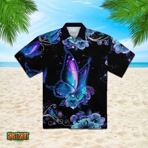 Galaxy Butterfly Black Aloha Hawaiian Shirt