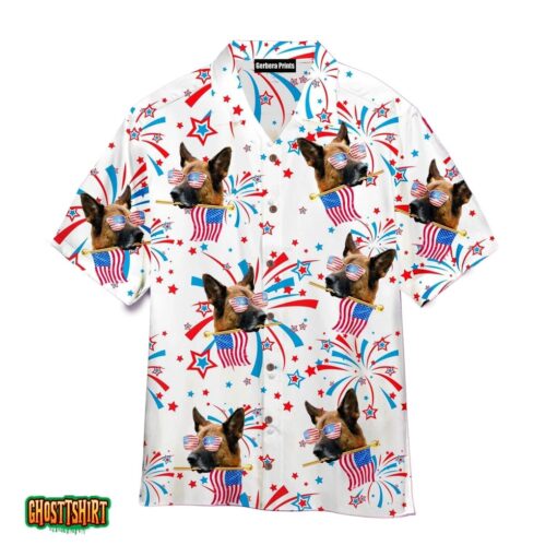 German Shepherd Dogs Happy America Flag White Aloha Hawaiian Shirt
