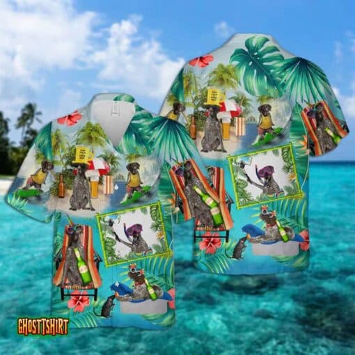 German Shorthaired Pointer Surfing Blue Aloha Hawaiian Shirt