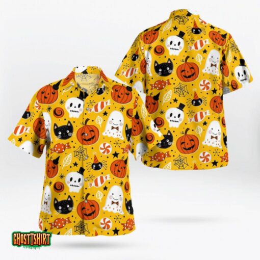 Ghost Spider Pumpkin Spooky Party Halloween Aloha Hawaiian Shirt
