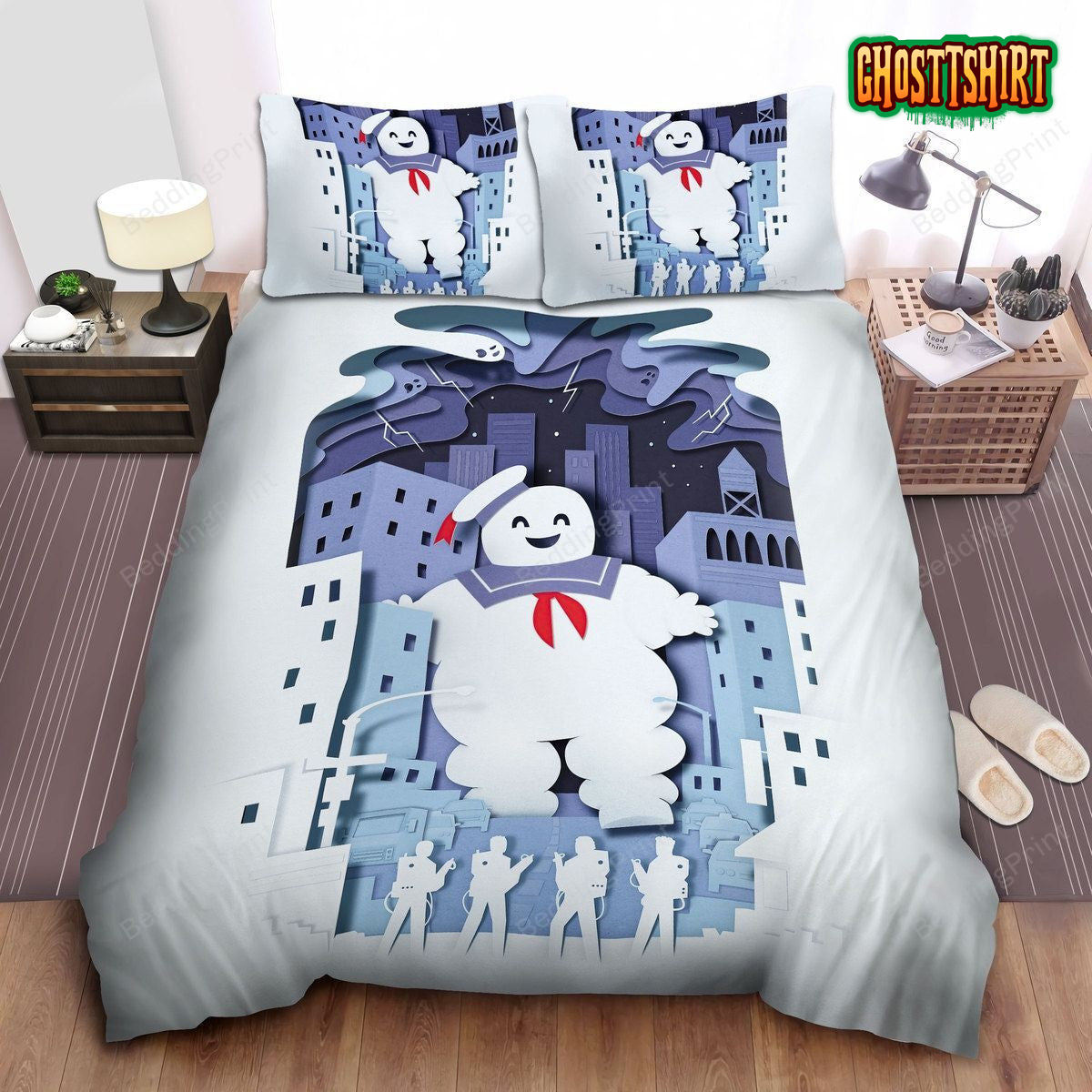 Ghostbusters Giant Mr. Stay Puft Digital Art Bed Sheets Duvet Cover ...