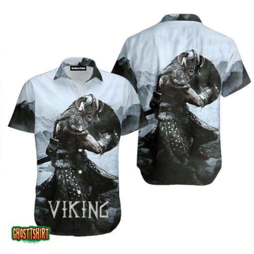 Giant Viking Warrior Blue And Black Aloha Hawaiian Shirt