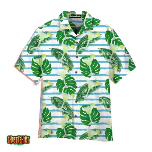 Glasses Of Margarita Cocktail Fresh Drinks Green And White Aloha Hawaiian Shirt
