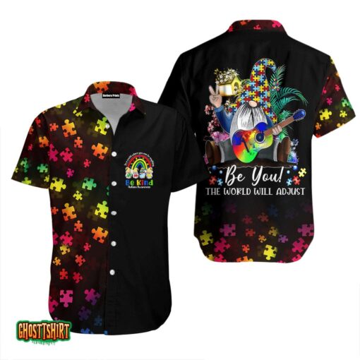 Gnome Be Kind Autism Awareness Black Aloha Hawaiian Shirt