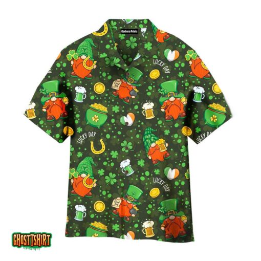 Gnome Leprechaun St Patricks Day Pattern Green Aloha Hawaiian Shirt