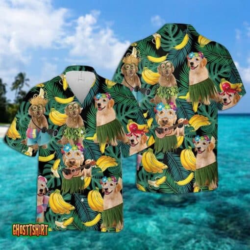 Golden Doodle Summer Leaves Green Aloha Hawaiian Shirt